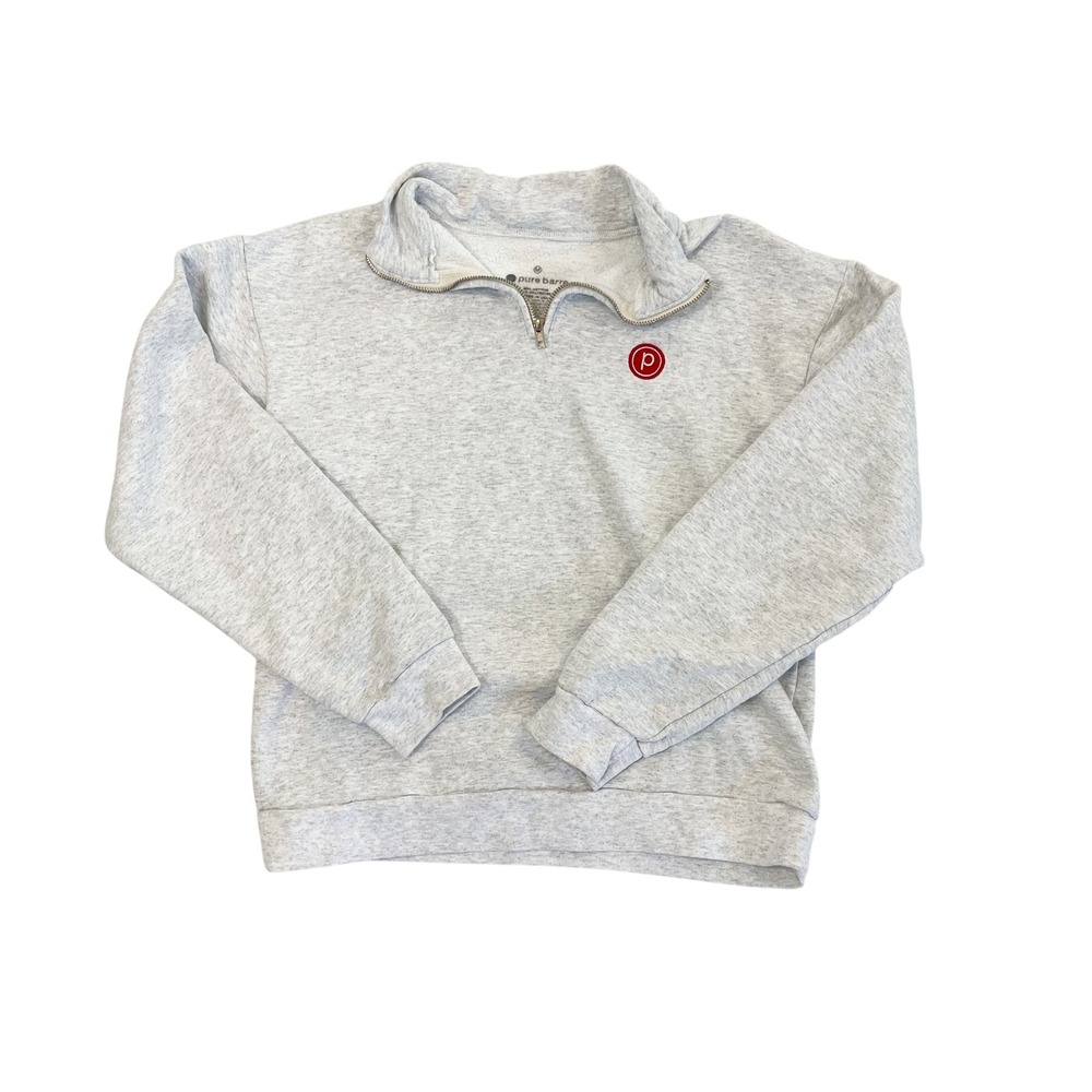 Pure Barre Gray Quarter Zip Sweatshirt Lift Tone Burn Logo Size M USA